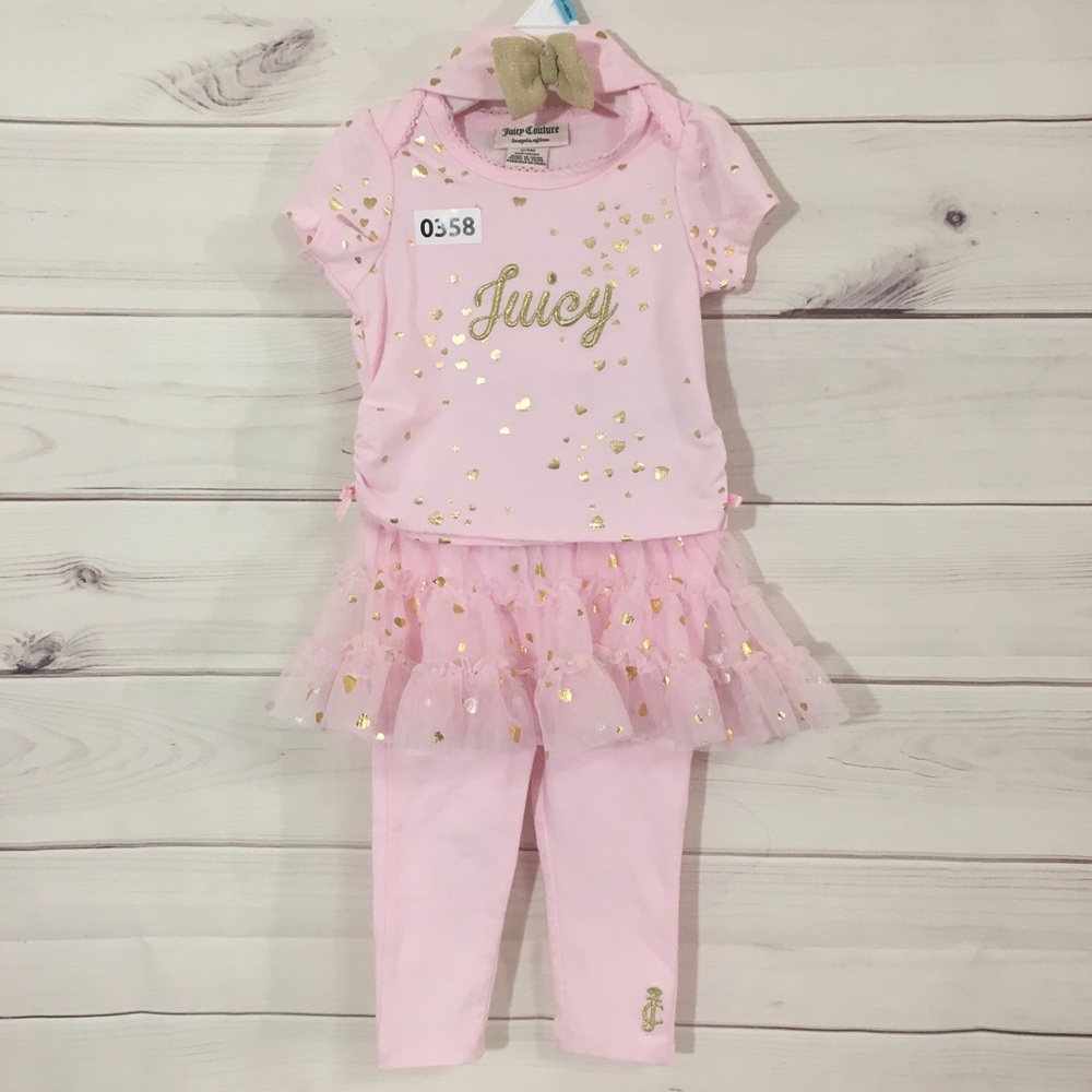 Juicy Couture 6-9M 3pc Outfit Ruffle Tutu Hearts